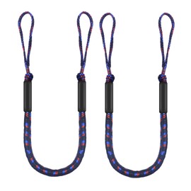 Boat Bungee Dock Lines with Loop and Foam Floats – 4FT (Extends to 5.5FT) Elastic Mooring Ropes for Quick Temporary Docking for Pontoon, Jon Boat, and Small Vessels,2Pack (Black&Red&Blue)