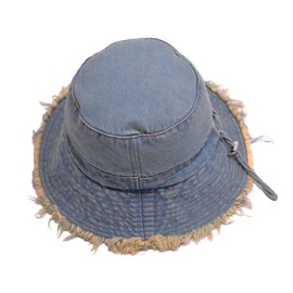 BLUEGLORY Light Blue Cotton Denim Distressed Bucket Hat, Sun Hat, Hat for Men and Women