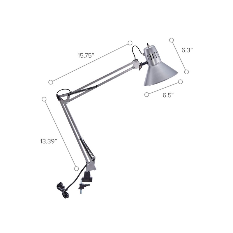 Bostitch Office VLF100-SLV Swing Arm Desk Lamp with Clamp Mount,