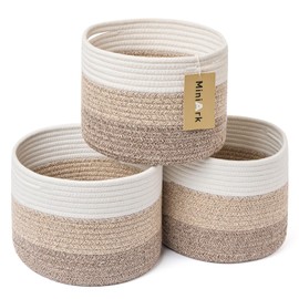 MiniArk Small Storage Basket for Organizing | Cube Shelf Closet Storage Baskets | 9.7×9.7×7.1” Cute Baby Basket for Nursery | Woven Rope Basket Bins | Gift Basket Easter | Round 3 Packs Gradient Brown