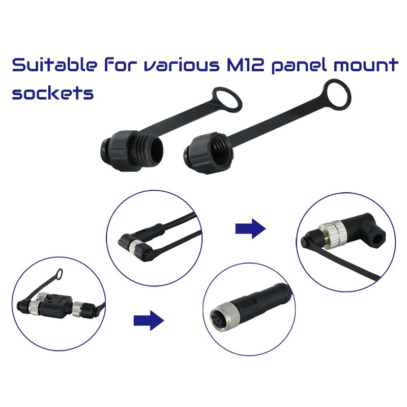 10Pcs M12 Connector Dust Cover, M12 Socket Panel Mount Dust