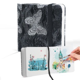 Square Watercolor Sketchbook, Black Butterfly Water Color Sketch Books, Watercolor Paper Book Mixed Media Art Journal, 300 GSM 30 Sheets/60 Pages 4.7×4.7" Sketch Pad