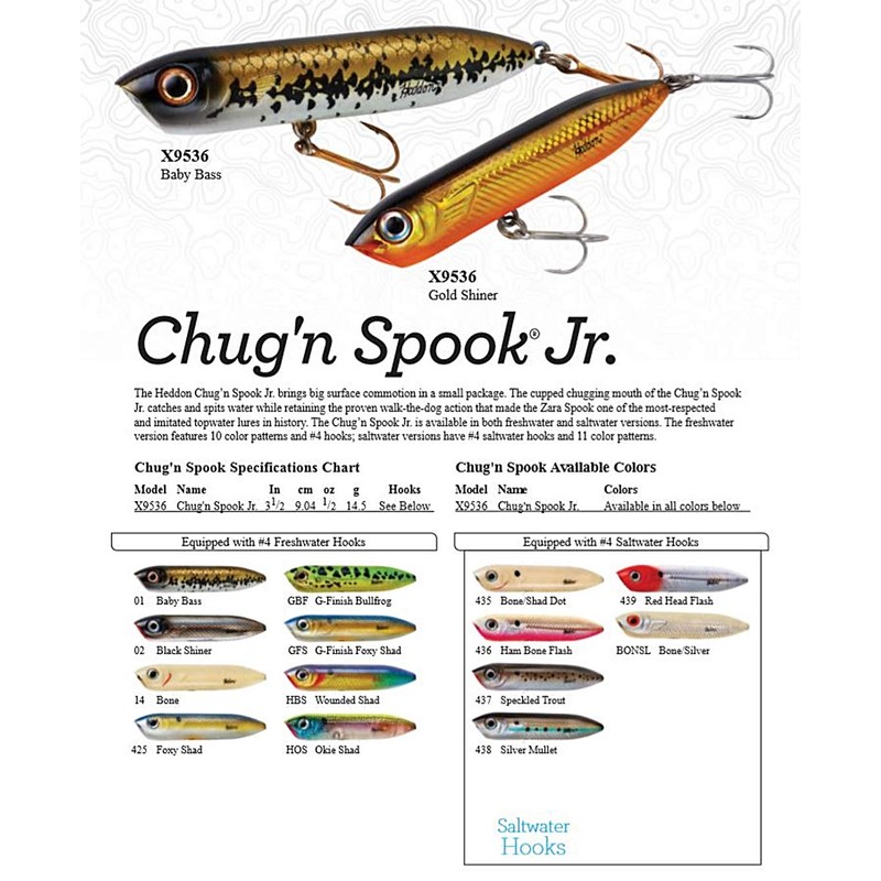 Heddon Chug'n Spook Junior Fishing Lure, Okie Shad, (1/2 oz)