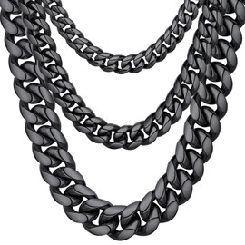 Black Chain for Men Cuban Link Hip Hop Jewelry 10mm 30inches Long Curb Chain Necklace