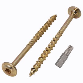 (Pack of 20 pcs) Galvanized Steel 6.0 x 100 mm Yellow Wood Screws, Torx Head, Wafer Head, Timber Screws, Partially Threaded (20, 6.0 x 100 mm)