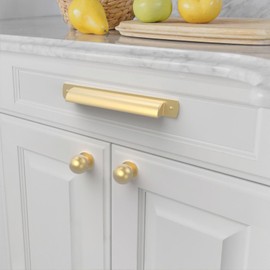 Asidrama 10 Pack 3.75 Inch(96mm) Brushed Brass Kitchen Cabinet Handles, Gold Cabinet Cup Pulls Kitchen Cabinet Hardware for Cupboard Drawer Pulls