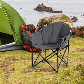 Tangkula Oversized Camping Chair, Outdoor Padded Folding Chair with Cup Holder, Moon Round Saucer Club Chair, Outside Foldable Camp Chair with Carry Bag for Picnic, Fishing, Hiking, Beach (2, Grey)