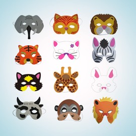 Totority Cartoon Animal Masks 12pcs Eva Kids Face Masks Carnival Costumes Comfortable for School Birthday Parties Fun Stylish