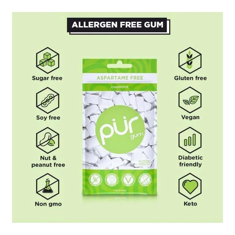 PUR Xylitol Chewing Gum 6 Flavor Variety (55 Pieces, 6