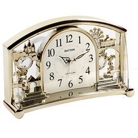 Rhythm Gilt Mantel Clock - Analogue 12 Hour Display Quartz Gold Fantasy