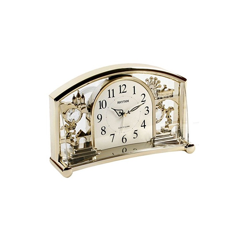 Rhythm Gilt Mantel Clock - Analogue 12 Hour Display Quartz