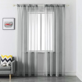 DUALIFE Gray Sheer Curtains 108 Inch Length,Faux Linen Semi Sheer Curtain Drapes for Living Room Bedroom Nursery Kitchen Bathroom,Privacy Voile Window Treatment Panels,Gray,52 x 108 Inches,Set of 2