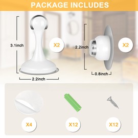Crosize Magnetic Door Stoppers 2 Pack, Stainless Steel Door Stops for Wall and Floor Mounting, Door Holder Keep Door Open, No Drilling Door Stop with 3D Adhesive Tapes, White