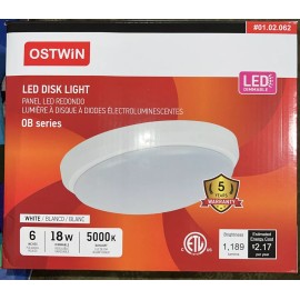 Ostwin SALEOstwin  Dimmable LED 6” Disk Light- 18 Watts- Daylight 5,000k Briteness