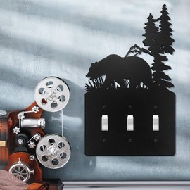 Lothee Metal Bear Switch Covers Moose Tree Mountain Elk Black Light Plate Forest Outlet Cover Toggle Switch Wall Plate Cover for Home Bedroom(Triple Toggle)