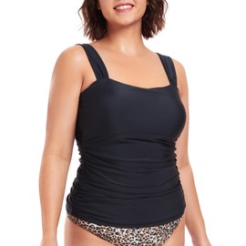 Ocean Blues Women's Black Tummy Control Tankini Top Only Wide Shoulder Straps Swim Top Size Medium