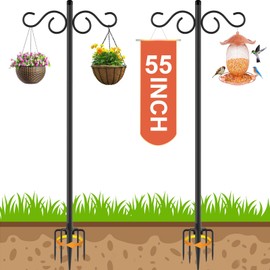 NUERPO Adjustable Shepherd Hooks for Outdoor,2 Pack 55 Inch 5 Prong Base Bird Two Sided Feeder Poles,Heavy Duty Shepherds Hook,Suitable for Garden in Hanging Flower Basket,Lantern,Bird Nests