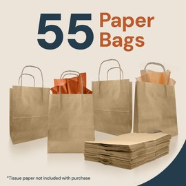 Reli. 8x4.5x10.25 in. Brown Paper Bags with Handles | 55 Pack | Kraft Brown Paper Bags with Twist Handles | Ideal for Gifts, Retail, Shopping, Merchandise, Crafts