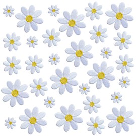 MISDONR 30Pcs Daisy Flower Iron On Patches 3 Sizes, Cute Embroidery Applique Patches for Girls Clothes Hats Bags Jackets Jeans DIY Decoration