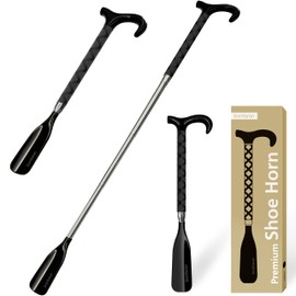 bonfaran Premium Shoe Horn Long Handle, 14"- 35” Telescoping Stainless Steel Shoe Horn, Adjustable Length, Portable Shoe Horn, Extendable Long Shoe Horn for Seniors Pregnant Women Kids (BLACK)
