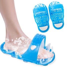 Limpiador de Pies para Ducha, Cepillo para Lavar los Pies con Ventosas Antideslizantes, Zapatillas Exfoliante de Limpieza 1 Par, Simple Feet Cleaner Magic para Promover la Circulación (Azul)