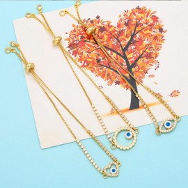 Dainty Blue Evil Eye Crystal Slider Bracelet Gold Plated Zircon Adjustable Tennis Bracelet Protection Jewelry for Women (Eye)
