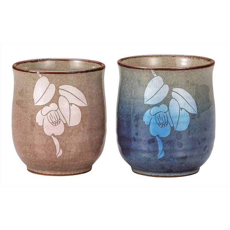 九谷焼いわたや 組湯呑･銀彩山茶花 K9-760