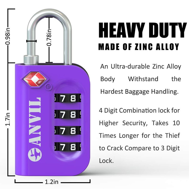 ANVIL TSA Approved Luggage Lock - 4 Digit Combination, 10,000