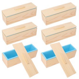 6 Packs Artisan Soap Loaf Wood Box for Soap Making, Blue 42 oz Premium Silicone Loaf Soap moldss with Wooden Box and Lid - Ideal for Large Size Homemade Soaps, Flexible and Heat Resistant