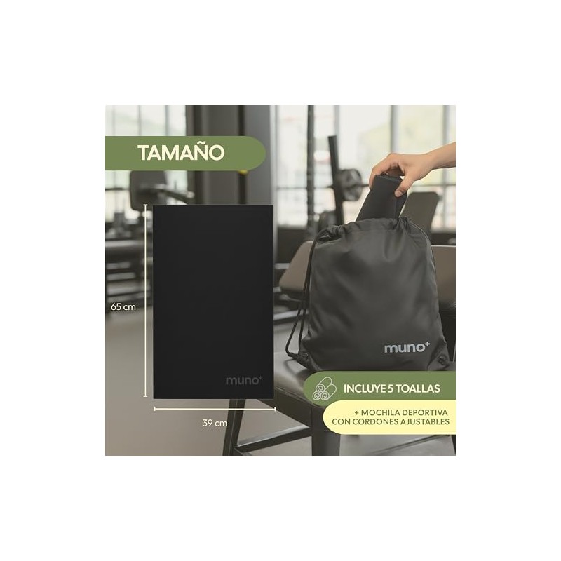 muno+ Toalla Microfibra para Gimnasio 65×39 cm – Pack de