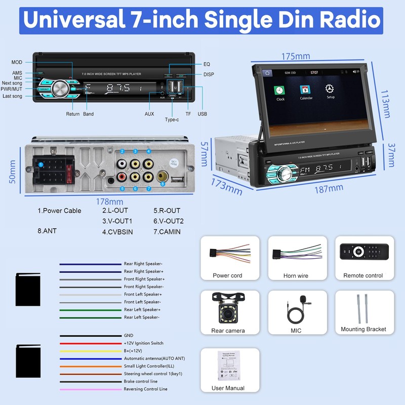 Single Din Flip Out Screen Car Stereo with Wireless Carplay
