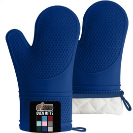 GORILLA GRIP BPA-Free Soft Silicone Oven Mitts, Heat Resistant and Waterproof Cooking Gloves, Thick Cotton Lining, Flexible Gripping for Baking Grilling, Kitchen Potholders Set of 2, 12.5x8.3, Blue