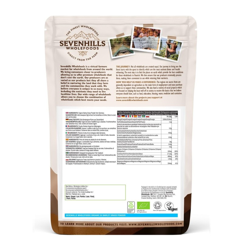Sevenhills Wholefoods Organic European Barley Grass Powder 200g