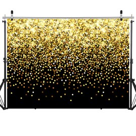 SJOLOON 7x5ft Black and Gold Backdrop Birthday Backdrop for Party Graduation Prom Drop 12771