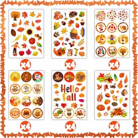 MISS FANTASY Fall Stickers Hello Fall Stickers for Kids Autumn Bulk Thanksgiving Pumpkin Stickers Maple Leaves Stickers for Cards/Envelopes/Gift Autumn Stickers for Fall Thanksgiving Party Supplies