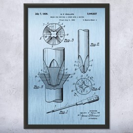 Framed Phillips Head Screwdriver Print, Woodworking Art, Handyman Gift, Mechanic Gift, Shop Class Art, Workshop Decor Blue Steel (12x16)