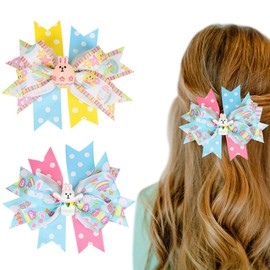 Easter Bows Hair Clip Bow Hairpin Boutique Easter Bunny Egg Hair Clips for Girls Party Dance Hair Barrettes Bunny Hair Accessories Hairpin Alligator Clips 2 Pieces