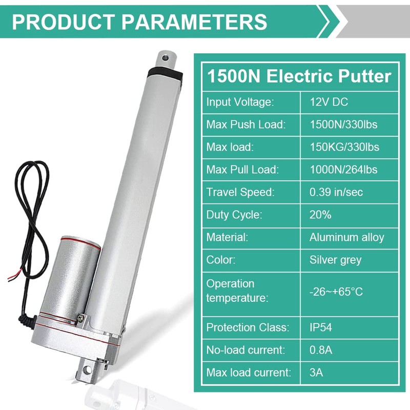 ECO-WORTHY Heavy Duty 330lbs/1500N Solar Tracker Linear Actuator Multi-Functions (12V,