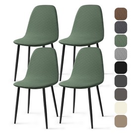BalladHome Chair Covers, Pack of 4, Universal Stretch Chair Covers, Jacquard Covers for Chairs, Removable, Washable, Dining Room Chairs Cover for Kitchen Chairs, Hotel, Banquet (Green, Pack of 4)-KL