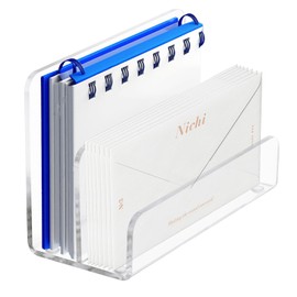 BangBoom 2 Compartments Acrylic Mail Holder, Vertical Letter Holder for Desk, Office Home File Envelope Mail Organizer Sorter for Desktop Bill Document Notebook (1)