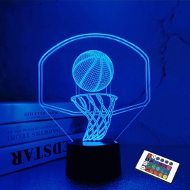 3D Basketball Night Light Backboard Illusion Hoop Lamp for Kids' Room Home Xmas Birthday Gifts for Boy Man Friends with 16 Color Changes Remote Control