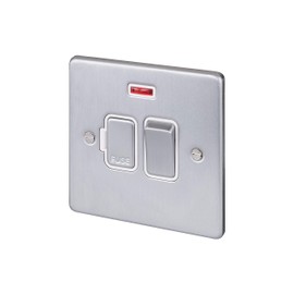 Schneider Electric Ultimate Low Profile - Switched Single Fused Connection Unit, with Neon Indicator, 13A, GU5511WBC, Brushed Chrome with White Insert