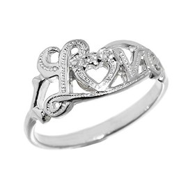 Dainty 925 Sterling Silver High Polish Diamond Love Script Statement Ring (Size 7)