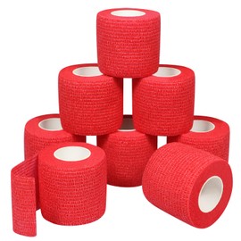 GooGou Self Adherent Wrap Bandages Self Adhering Cohesive Tape Elastic Athletic Sports Tape for Sports Sprain Swelling and Soreness on Wrist and Ankle 8PCS 2 in X 14.7 ft (red)