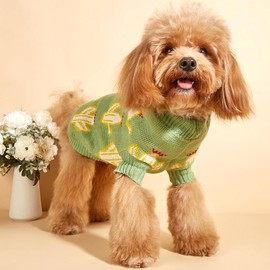 Jecikelon Knit Small Dog Sweater Cactus Soft Puppy Knitwear Clothes Winter Warm Pet Pullover Sweater for Small Dogs Cats Outfits Clothing (Medium, Green)