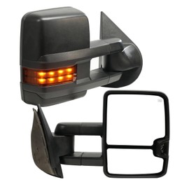 PZ Towing Mirrors for 2003-2006 Chevy Silverado/GMC Sierra 1500 2500 HD 3500 (2007 for Classic Models） Tahoe Suburban Yukon XL Black Power Heated Amber Turn Signal Clearance Lamp Pair Set