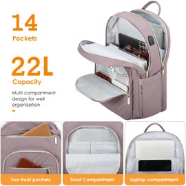 DTTO 15.6 Inch Laptop Backpack for Women, Travel Backpack with USB Charging Port, Fashion Work Computer Bags for Nurse Teacher, Waterproof College Backpack Casual Daypacks, Pink