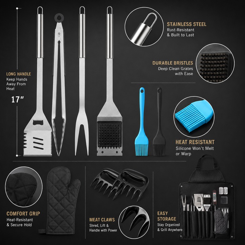 BBQ Grill Accessories Set for Outdoor Cooking – Stainless Steel