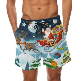 COOSUN Mens Christmas Santa Claus Beach Board Shorts Quick Dry Swim Trunk, L, Multicoloured