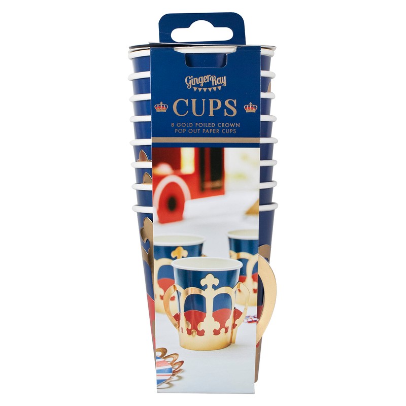 Ginger Ray Union Jack Coronation Party Paper Cups-8 Pack